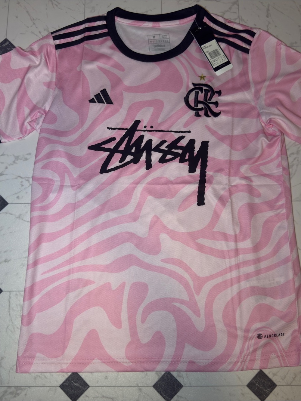 Adidas Stüssy Flamengo Jersey Pink Swirl Size L NWT